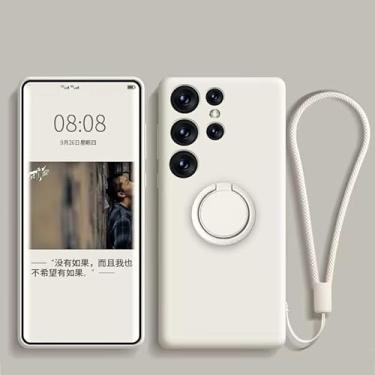 Imagem de Capa compatível com Samsung Galaxy S23 Plus, capa com suporte magnético de silicone líquido original, capa protetora militar à prova de choque para Samsung S23 Plus, Branco