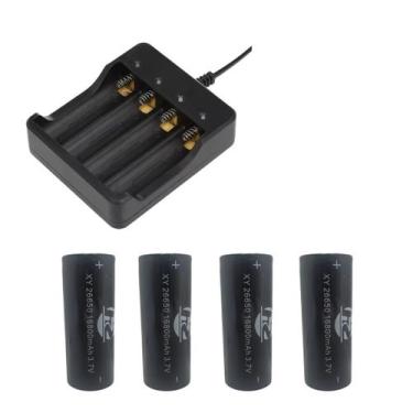 Imagem de Kit 1 Carregador Duplo De 4 Slot Bateria 26650 Mais 4 Bateria De Grand