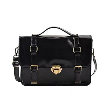 Imagem de Mochilas femininas vintage bolsas de ombro de couro PU bolsas mensageiro(Black)