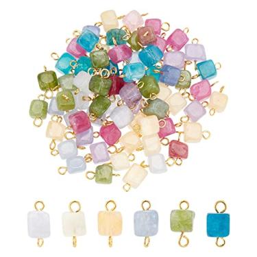 Imagem de DICOSMETIC 100 peças conector de pedra natural charme pingente quadrado conector dolomita natural com 2 laços gota pingente link com pingente de latão suprimentos para fazer joias DIY, furo: 1,5 ~ 2,5
