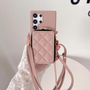 Imagem de Capa com zíper Crossbody para Samsung Galaxy S24 S22 Ultra Plus S23 FE A05S A05 A15 A25 A35 A55 A24 A34 A54 com cartão, rosa, para Galaxy A35