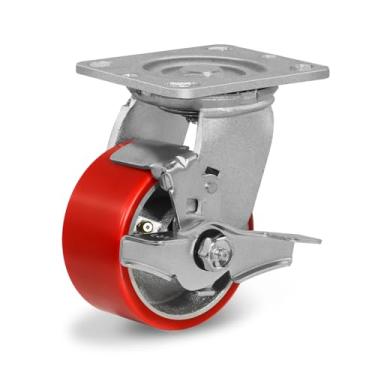 Imagem de NINOSO Rodízios resistentes de 10 cm, rodas industriais de poliuretano com freio, rodas de placa para móveis, bancada, caixa de ferramentas, carrinho utilitário, capacidade de carga - 362 kg (1 pacote