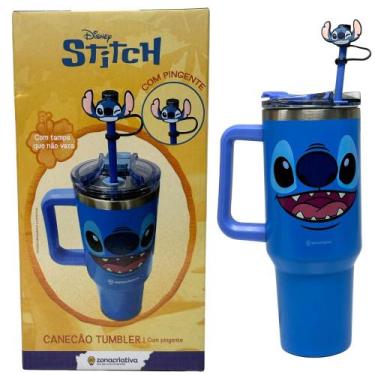 Imagem de Copo Térmico Canecão Tumbler Inox 1,15L Canudo STITCH DISNEY - Zona Cr