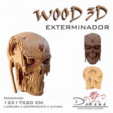 Imagem de  Quebra cabeças 3D Cabeça Enfeite EXTERMINADOR T800 Busto MDF 3mm NATU