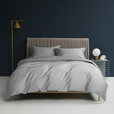 Imagem de WYFKYMXX Capa protetora de edredom à prova d'água, de algodão cinza, respirável, impermeável, reutilizável, com fecho de zíper, laços de canto para crianças, idosos, cães, gatos (cinza, rei)