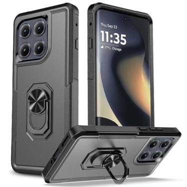 Imagem de FollmeAir Capa para Motorola Moto Edge 5G 2025, resistente à prova de choque, camada dupla, proteção de nível militar, à prova de quedas, capa robusta com suporte magnético embutido (preto fosco, Moto