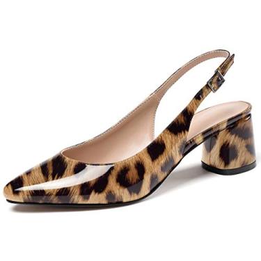Imagem de SAMMITOP Sandália feminina de salto médio com salto alto e bico amêndoa, sapato social clássico, Leopardo, 42