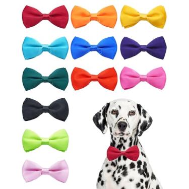 Imagem de PET SHOW Pacote com 12 gravatas borboleta simples e grandes para coleira de cães de tamanho médio e grande acessórios para coleira de cachorro deslizantes para festas de casamento de aniversário