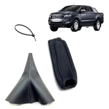 Imagem de Coifa Alavanca Câmbio Manual E Capa Couro Freio De Mão Compatível Com Ranger 2013 2014 2015 2016