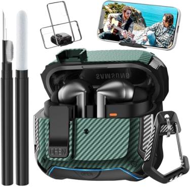 Imagem de Capa compatível com Samsung Galaxy Buds 3 Pro/Bud 3, clipe de capa com suporte para telefone, capa protetora de bloqueio seguro e kit de limpeza para Galaxy Buds 3 Pro 2024 masculino feminino verde