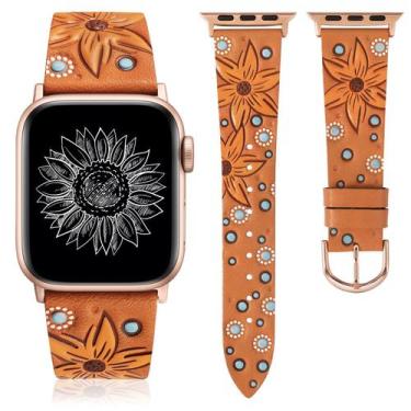 Imagem de Pulseira de relógio Minyee Leather compatível com Apple 41-49 mm