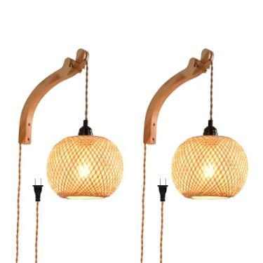 Imagem de CAFULAM Luminária De Parede De Vime Estilo Fazenda, Luminária De Parede Estilo Fazenda, Luminária De Parede De Vime Trançado À Mão, Luminária De Parede Estilo Boho Rústico Estilo Fazenda Para Sala