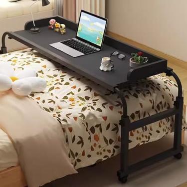 Imagem de Mesa de cabeceira móvel com rodas, altura e comprimento ajustáveis para computador, laptop, bandeja de comida, mesa médica, portátil, com rodas de rodízios