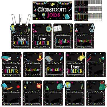 Imagem de Pajean Conjunto de 75 peças de quadro de avisos para trabalhos de sala de aula, quadro-negro, brilhante, conjunto de gráficos de bolso para sala de aula, decoração colorida para sala de aula