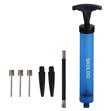 Imagem de SKOLOO Kit de bomba de ar portátil de 25,4 cm com agulha, bocal, mangueira de extensão para futebol, basquete, futebol, vôlei e polo aquático de rugby, esportes, balão de natação, infláveis, azul