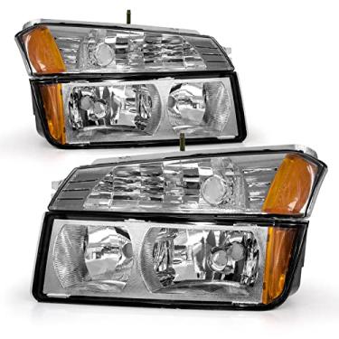 Imagem de ADCARLIGHTS Conjunto de farol compatível com Chevy Avalanche 1500 2500 2002 2003 2004 2005 2006 Chevrolet Avalanche 1500 2500 carcaça cromada âmbar refletor par de substituição de lente transparente (serve para modelos de revestimento do corpo)