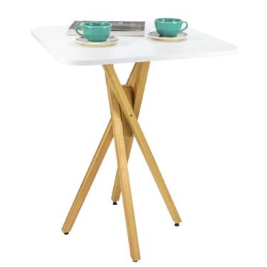 Imagem de Mesa Jantar Quadrada 60CM Estilo Industrial MDF Semifosco Pés Trançados Design Moderno (Branco)