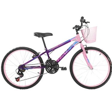 Imagem de Bicicleta Infantil Aro 24 Para Meninas Delicada Modelo Wendy em Aço Aros de Alumínio 18 Marchas com Cestinha e V-Brake,Violeta Rosa