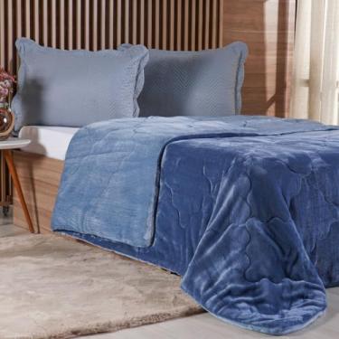 Imagem de Edredom Queen Plush Bicolor Dupla Face 100% Poliéster 220x240cm Azul Cobalt