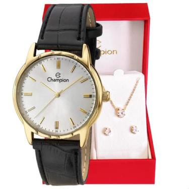 Imagem de Relógio Feminino Champion Analógico Couro CH20244S + Colar e Brincos