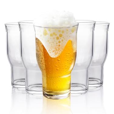 Imagem de WeirdUncle Conjunto de 6 copos estilo tulipa, copo de vidro espesso de cerveja premium de 510 g, grande capacidade, design empilhável, também ideal para água, café gelado, suco, chá de leite, presente