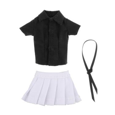 Imagem de Almencla Roupas para figuras femininas 1/12, saia curta, camisa com gravata, roupas de figuras de ação em miniatura da moda para de ação de 6'', Camisa Preta