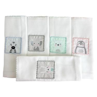 Imagem de Biramar Baby Conjunto 5 Fraldas Para Bebê Cremer Luxo Bordado Bichinhos Zoo Colorido