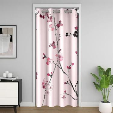 Imagem de Feelyou Cortina de porta de armário rosa flores de cerejeira para sala de estar 1 painel, 86 cm x 203 cm cortina de porta estilo japonês para privacidade de porta Sakura flor blackout portas florais