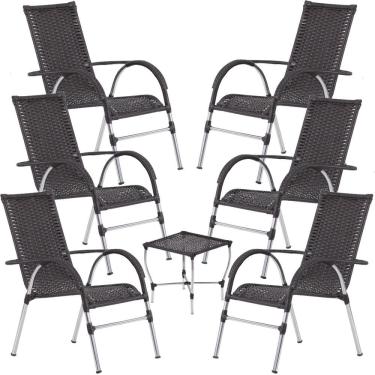 Imagem de Jogo De Área 6 Cadeiras E Mesa Varanda Junco Trama