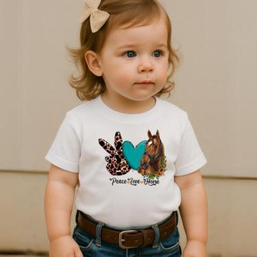 Imagem de Camiseta Algodão Infantil Estampa Love Peace Horse 023 Amor Paz Cavalo