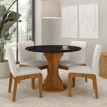 Imagem de Mesa Redonda Messina 4 Cadeiras Estofadas Freijó/pto/bouclé Off - M.a