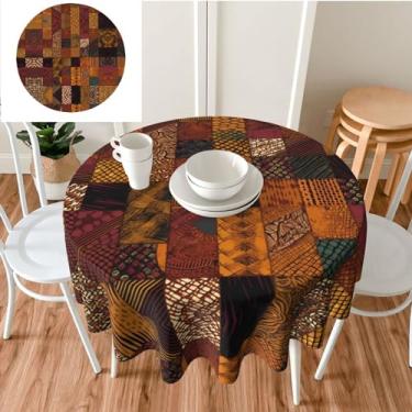 Imagem de QQLADY Toalha de mesa de poliéster circular de patchwork estilo africano para cozinha e restaurante, 152 cm, resistente a óleo e derramamentos, tecido decorativo impermeável, adequada para uso externo