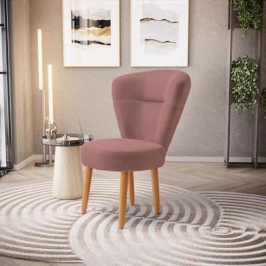 Imagem de Poltrona decorativa cadeira de jantar confortável Moderna resistente tecido veludo pés de madeira MOBLAN decor (ROSA ESCURO)