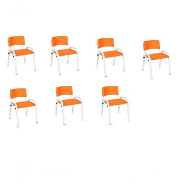 Imagem de Kit 7 Cadeiras Infantil Iso, Escola, Base Branco-laranja