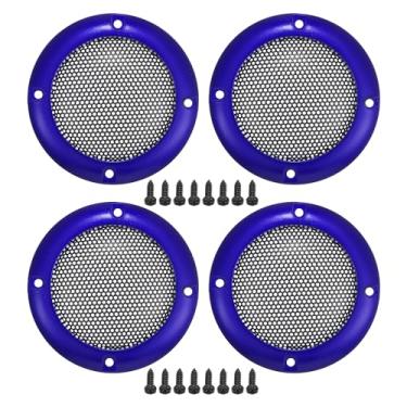 Imagem de ACROPIX Capa universal de grade de alto-falante de carro de 5 cm redonda de malha de 5 cm caixa protetora de subwoofer com parafusos de montagem azul ferro - pacote com 4