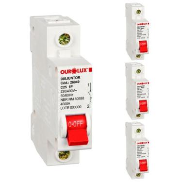 Imagem de 4 Disjuntor Monopolar 25 Amperes Curva C Ourolux