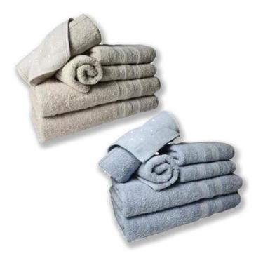 Imagem de Jogo De Toalhas 4 Banhos 4 Rostos 4 Pisos Grossa Azul+bege - Toalhas B