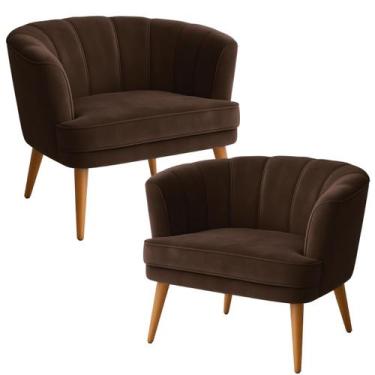 Imagem de Conjunto 2 Poltronas Moderna para Sala de Estar Estofada Tecido Veludo