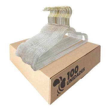 Imagem de Kit 100 Cabide Acrílico Transparente Gliter e Gancho Dourado - ARBORET