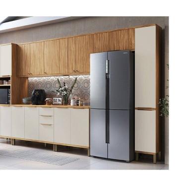 Imagem de Cozinha Modulada Completa 7 Peças 16 Portas com Tampo 385cm 100% Mdf Noruega Espresso Móveis Amêndoa/Off White