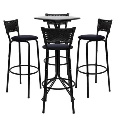 Imagem de Jogo Conjunto Bistrô Com 2 Banquetas Alta Preta Para Bar Varanda Resta