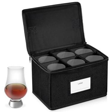 Imagem de Caixa de armazenamento para copo de uísque Glencairn, suporte empilhável para copos de uísque com 6 compartimentos, estojo de transporte de vidro de uísque com alça, presentes para amantes de uísque