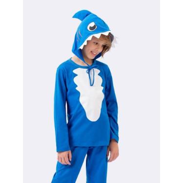 Imagem de Pijama Manga Longa Infantil Tubarão - Veggi, Azul, 12, Meninos