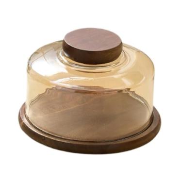 Imagem de ＫＬＫＣＭＳ Suporte para bolo com tampa em forma de cúpula, bandeja para cupcakes, bandeja para servir sobremesas, prato de madeira para, decoração para, Âmbar