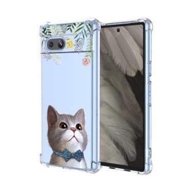 Imagem de OEURVQO Capa para Pixel 7A Google 7A, estampa de gato fofo com desenho animado animal, amortecedor de TPU macio à prova de choque, capa protetora de silicone para celular para Google Pixel 7A, gato