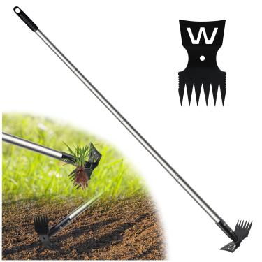 Imagem de Ferramenta extrator de ervas daninhas com cabo longo, ferramenta de remoção de ervas daninhas de 152 cm, ancinho de ervas daninhas 2 em 1 e enxada de jardim para remoção de ervas daninhas, ferramenta