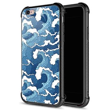 Imagem de Capa para iPhone 6S, Ukiyo-E Waves Capas para iPhone 6 para meninas e meninos, design gráfico de vidro temperado 9H à prova de choque antiarranhões para Apple iPhone 6/6S
