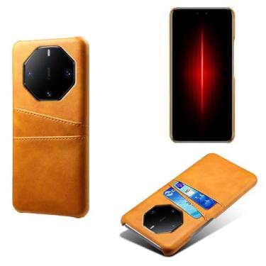 Imagem de Capas Compatível com HUAWEI MATE 60 RS,Caso de couro PU-Tampa de telefone a prova de choque com 2 slots de cartão,Proteção anti-impressão digital e anti-gota-Yellow