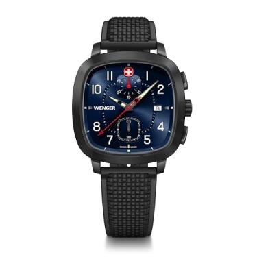 Imagem de Wenger Relógio Vintage SportChrono, Mostrador Azul, Pulseira de Silicone Preta, Cronógrafo Suíço