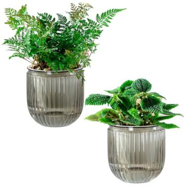 Imagem de Vasos de plantas auto-irrigáveis para vasos de flores internos, pacote com 2 vasos de plantas de 11 cm com drenagem para plantas domésticas, suculentas, violetas africanas e cactos